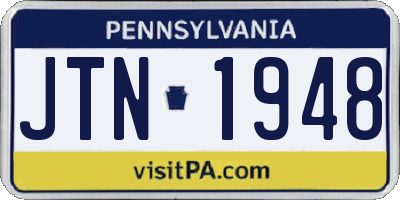 PA license plate JTN1948