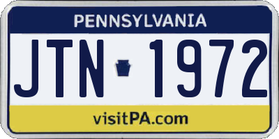 PA license plate JTN1972