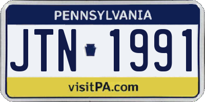 PA license plate JTN1991