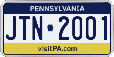 PA license plate JTN2001