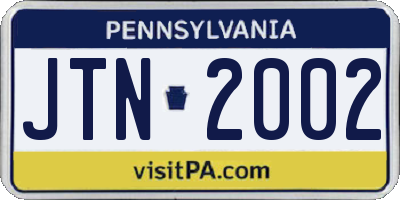 PA license plate JTN2002