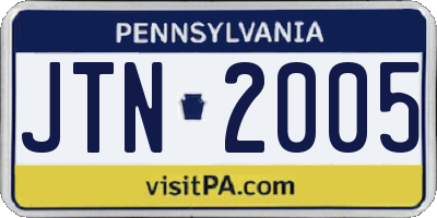 PA license plate JTN2005