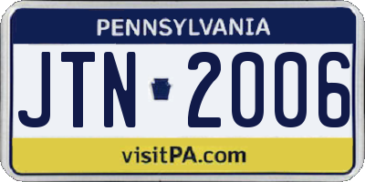 PA license plate JTN2006