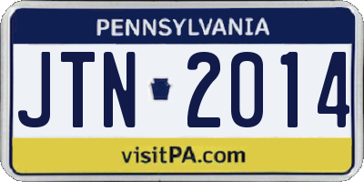 PA license plate JTN2014