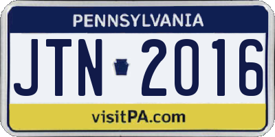 PA license plate JTN2016