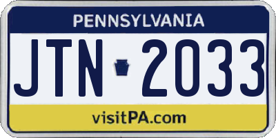 PA license plate JTN2033