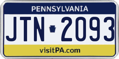 PA license plate JTN2093