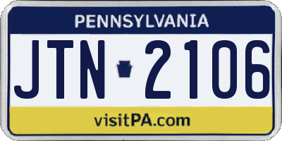 PA license plate JTN2106
