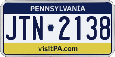 PA license plate JTN2138