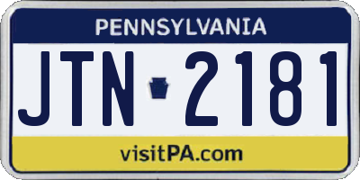 PA license plate JTN2181