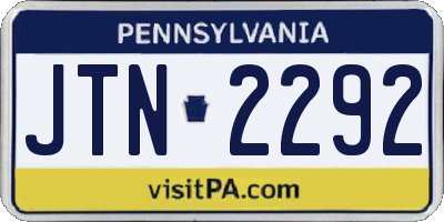 PA license plate JTN2292