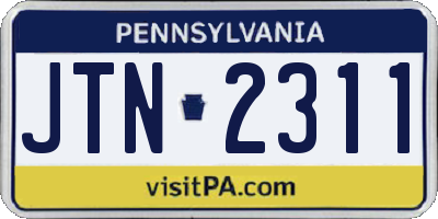 PA license plate JTN2311