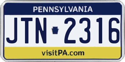 PA license plate JTN2316