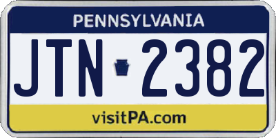 PA license plate JTN2382