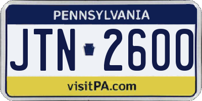 PA license plate JTN2600
