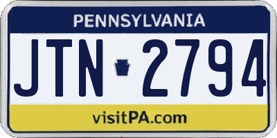 PA license plate JTN2794