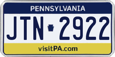 PA license plate JTN2922