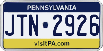 PA license plate JTN2926