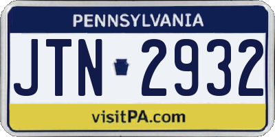 PA license plate JTN2932