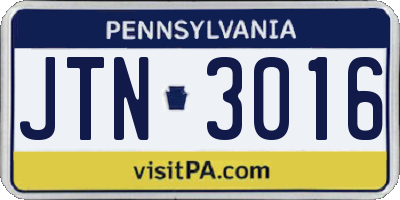 PA license plate JTN3016