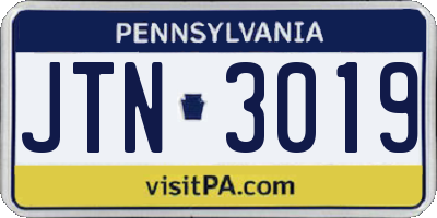 PA license plate JTN3019