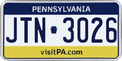 PA license plate JTN3026