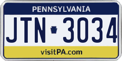 PA license plate JTN3034