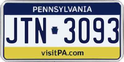 PA license plate JTN3093