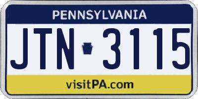 PA license plate JTN3115