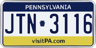 PA license plate JTN3116