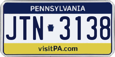 PA license plate JTN3138