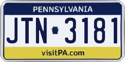 PA license plate JTN3181