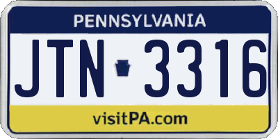 PA license plate JTN3316