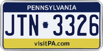 PA license plate JTN3326