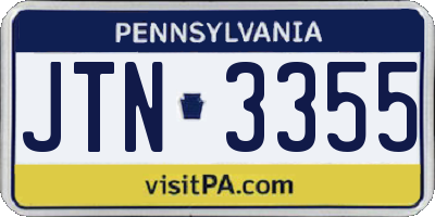 PA license plate JTN3355