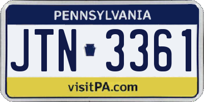 PA license plate JTN3361