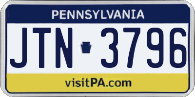 PA license plate JTN3796