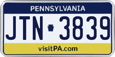 PA license plate JTN3839