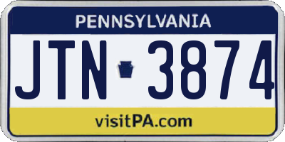 PA license plate JTN3874