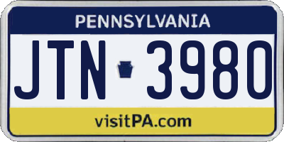 PA license plate JTN3980