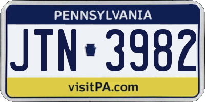 PA license plate JTN3982