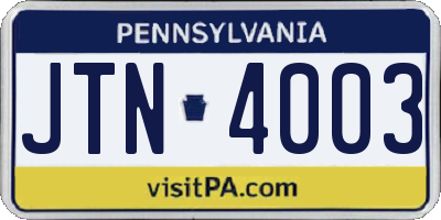 PA license plate JTN4003