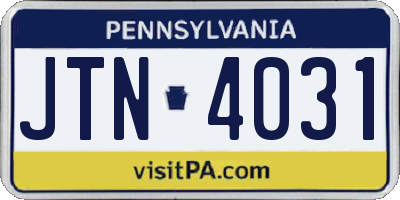 PA license plate JTN4031