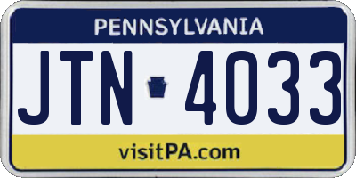 PA license plate JTN4033