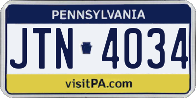 PA license plate JTN4034