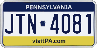 PA license plate JTN4081