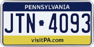 PA license plate JTN4093