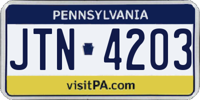PA license plate JTN4203