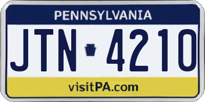 PA license plate JTN4210