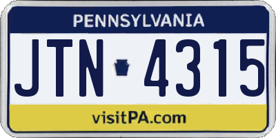 PA license plate JTN4315
